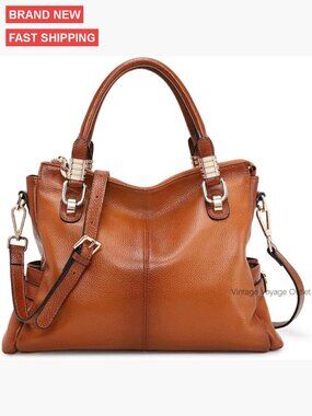 Large Genuine Leather Satchel Tote Shoulder Bag with Adjustable Strap